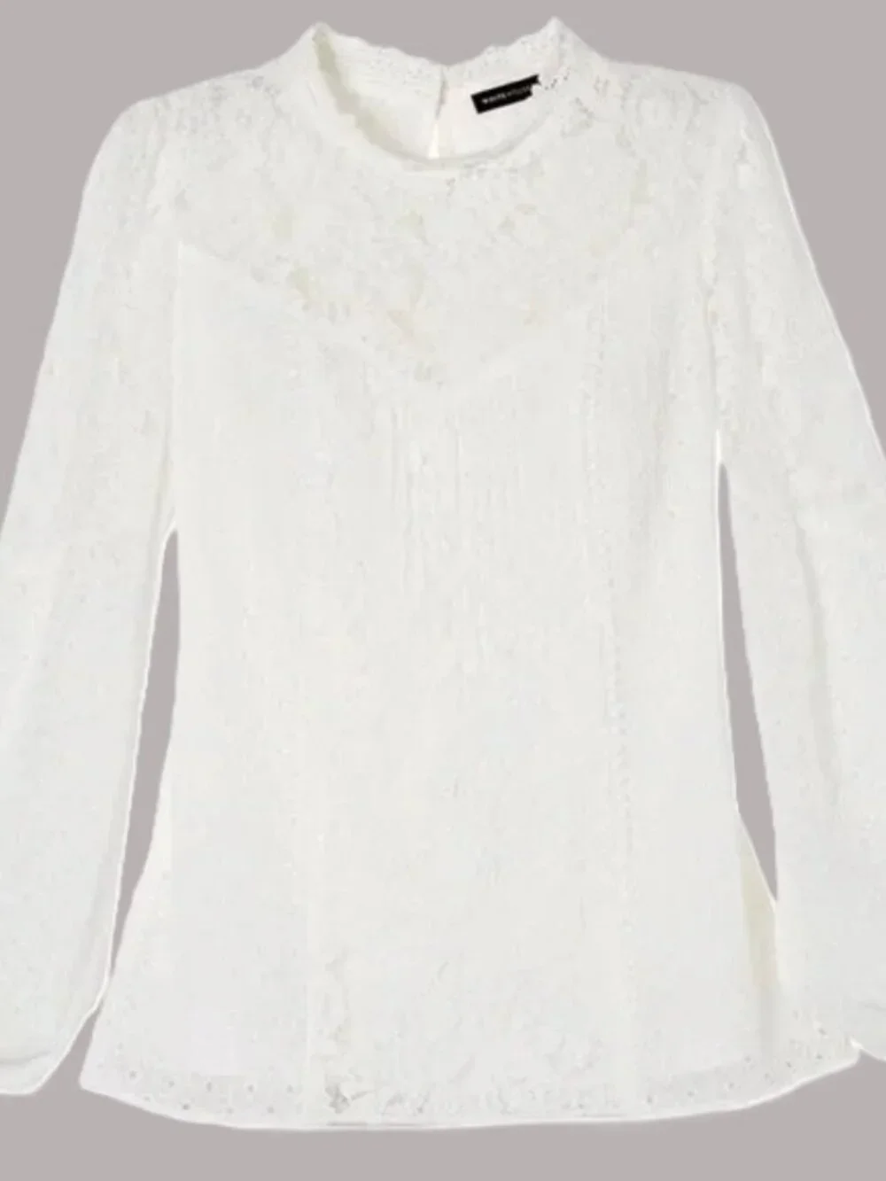 White House Black Market Lace Blouse sz 12 Mock Neck Ruffle Feminine Top - Picture 4 of 10